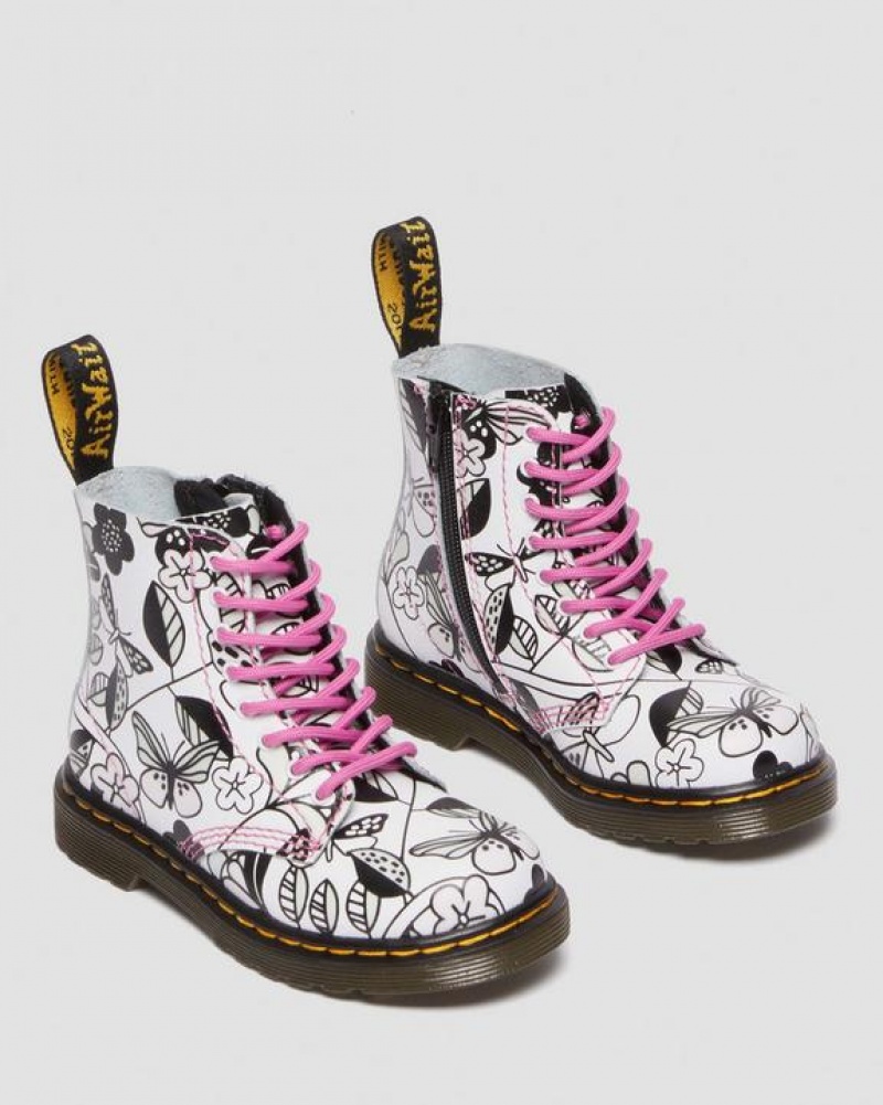 Dr Martens Toddler 1460 Meadow Print Læder Blonder Up Støvler Børn Hvide | Danmark_Dr41335