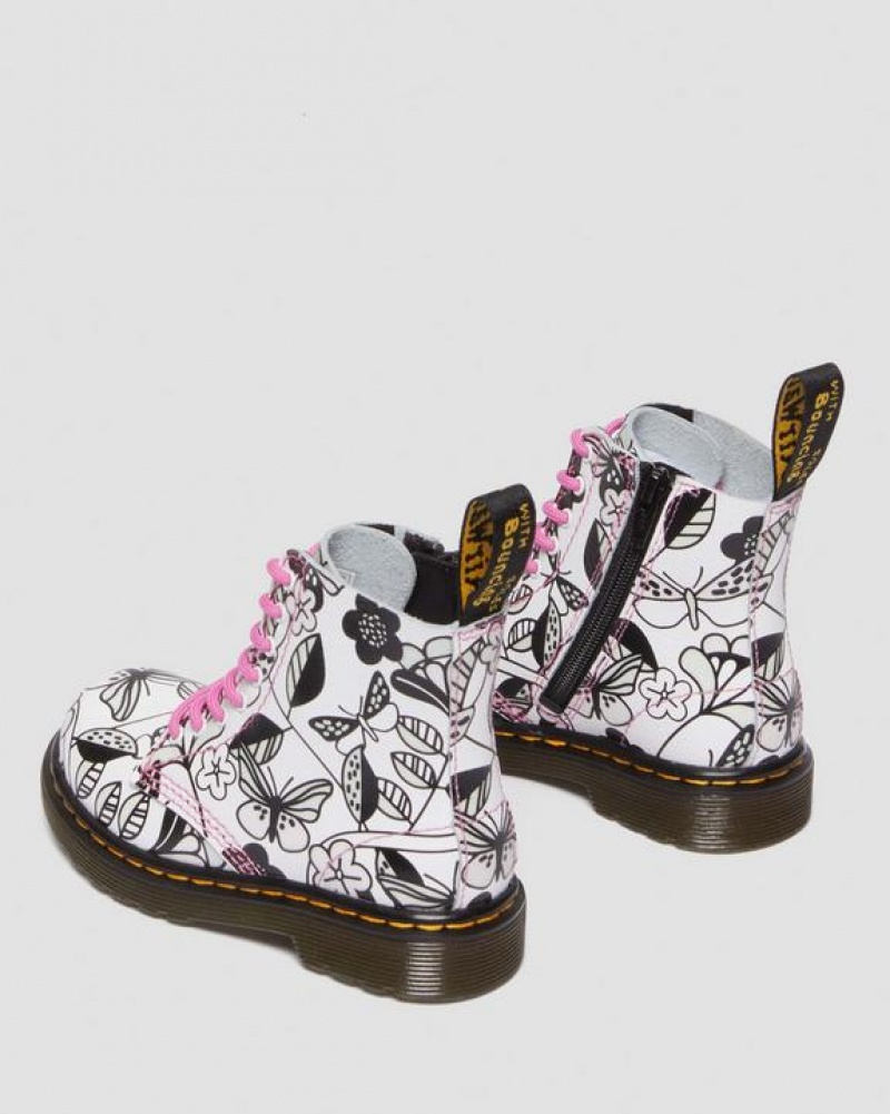 Dr Martens Toddler 1460 Meadow Print Læder Blonder Up Støvler Børn Hvide | Danmark_Dr41335