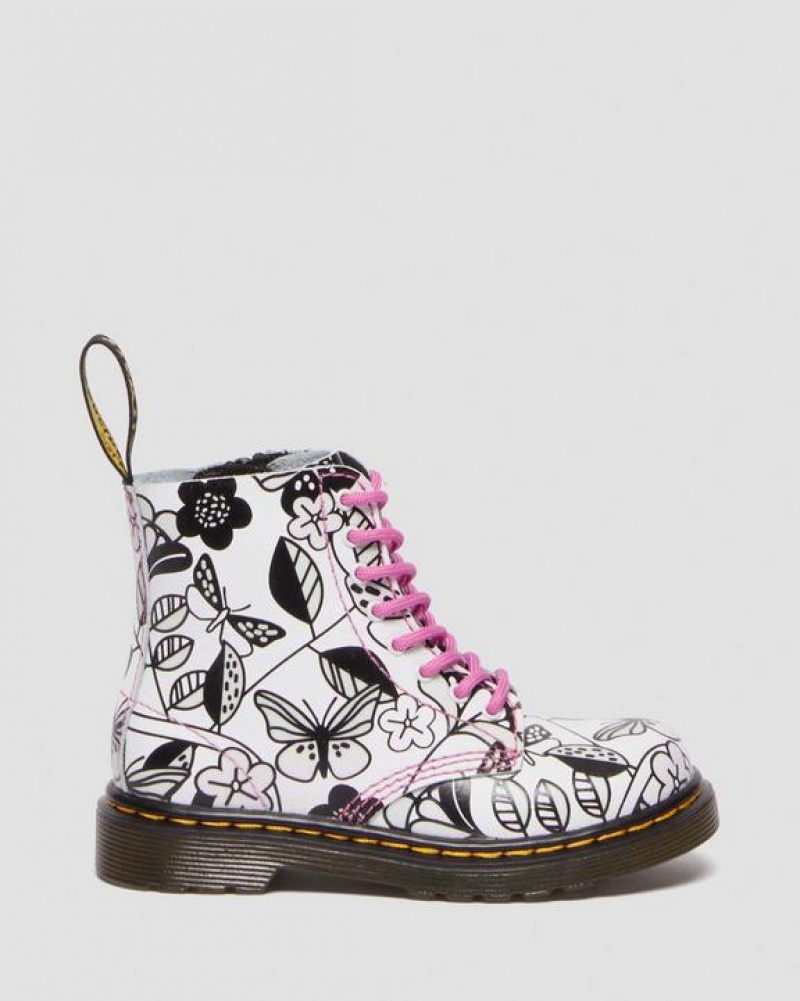 Dr Martens Toddler 1460 Meadow Print Læder Blonder Up Støvler Børn Hvide | Danmark_Dr41335