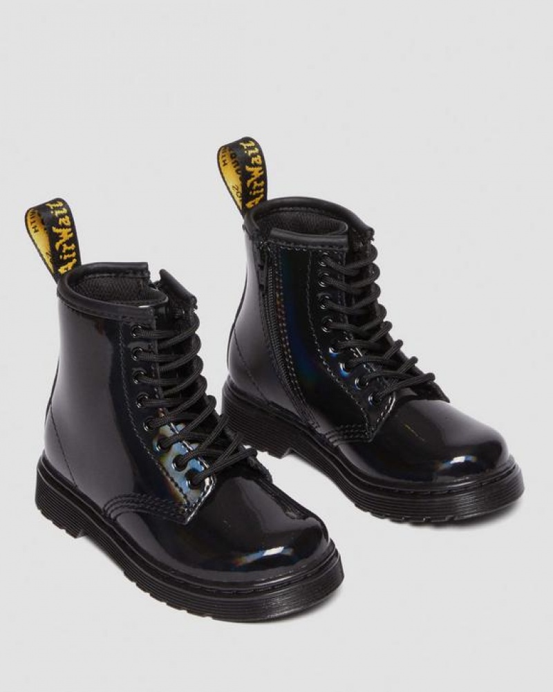 Dr Martens Toddler 1460 Rainbow Lak Læder Blonder Up Støvler Børn Sort | Danmark_Dr71091