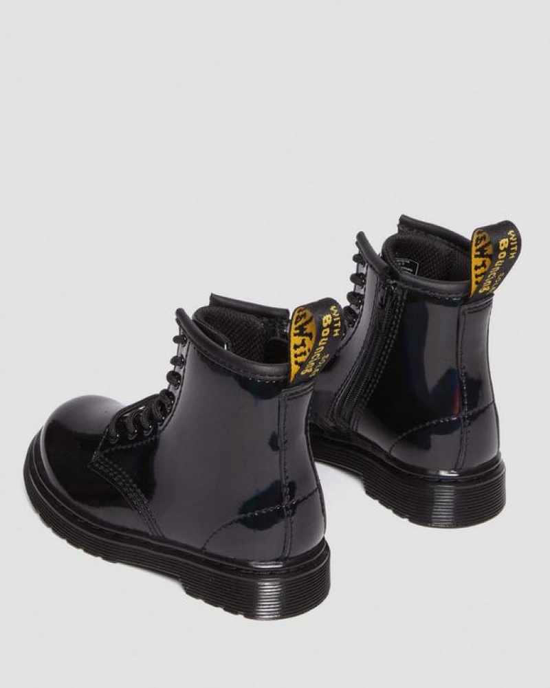 Dr Martens Toddler 1460 Rainbow Lak Læder Blonder Up Støvler Børn Sort | Danmark_Dr71091