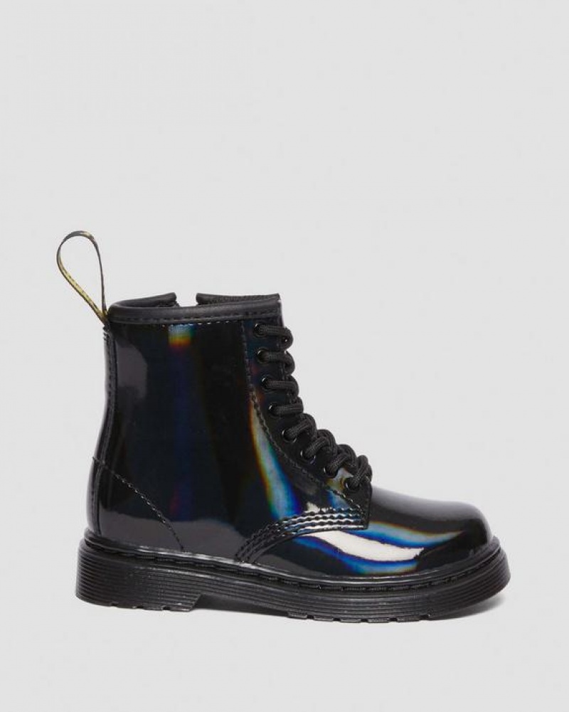 Dr Martens Toddler 1460 Rainbow Lak Læder Blonder Up Støvler Børn Sort | Danmark_Dr71091