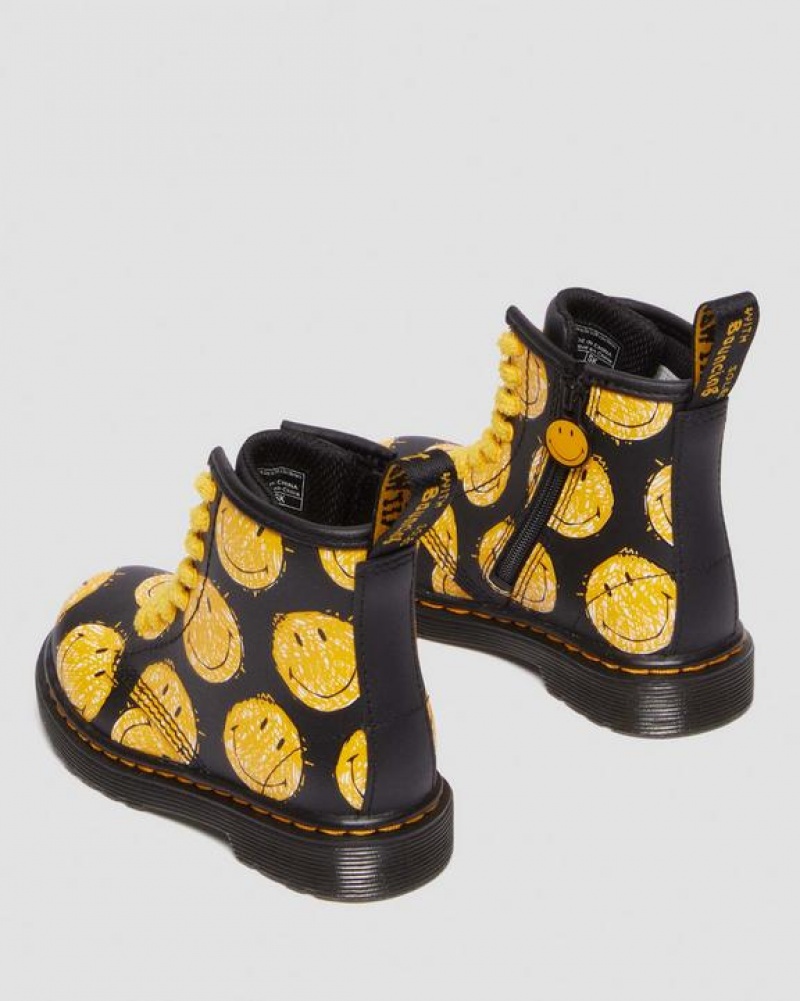 Dr Martens Toddler 1460 Smiley® Hydro Læder Blonder Up Støvler Børn Sort | Danmark_Dr19354