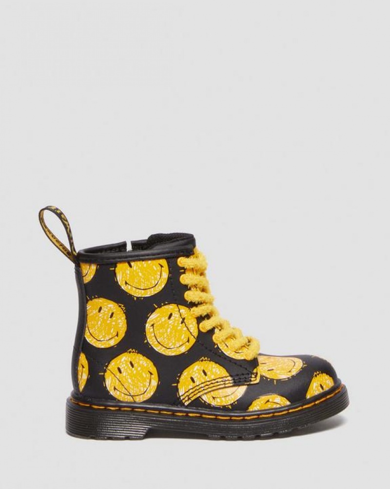 Dr Martens Toddler 1460 Smiley® Hydro Læder Blonder Up Støvler Børn Sort | Danmark_Dr19354