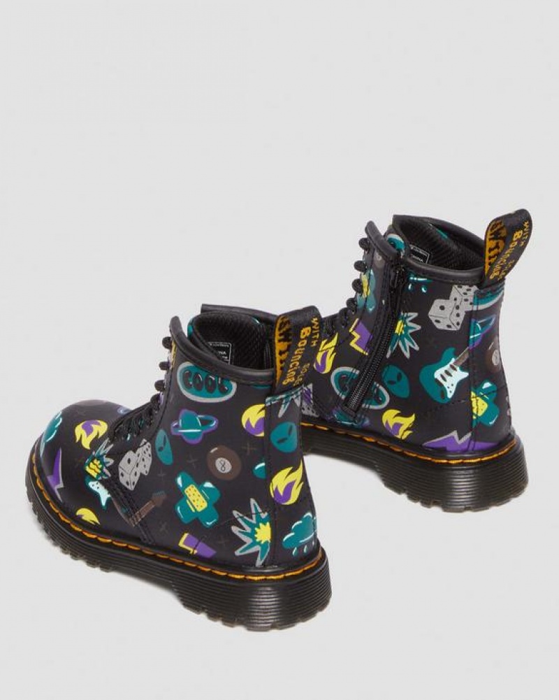 Dr Martens Toddler 1460 Sticker Print Læder Blonder Up Støvler Børn Sort | Danmark_Dr77544