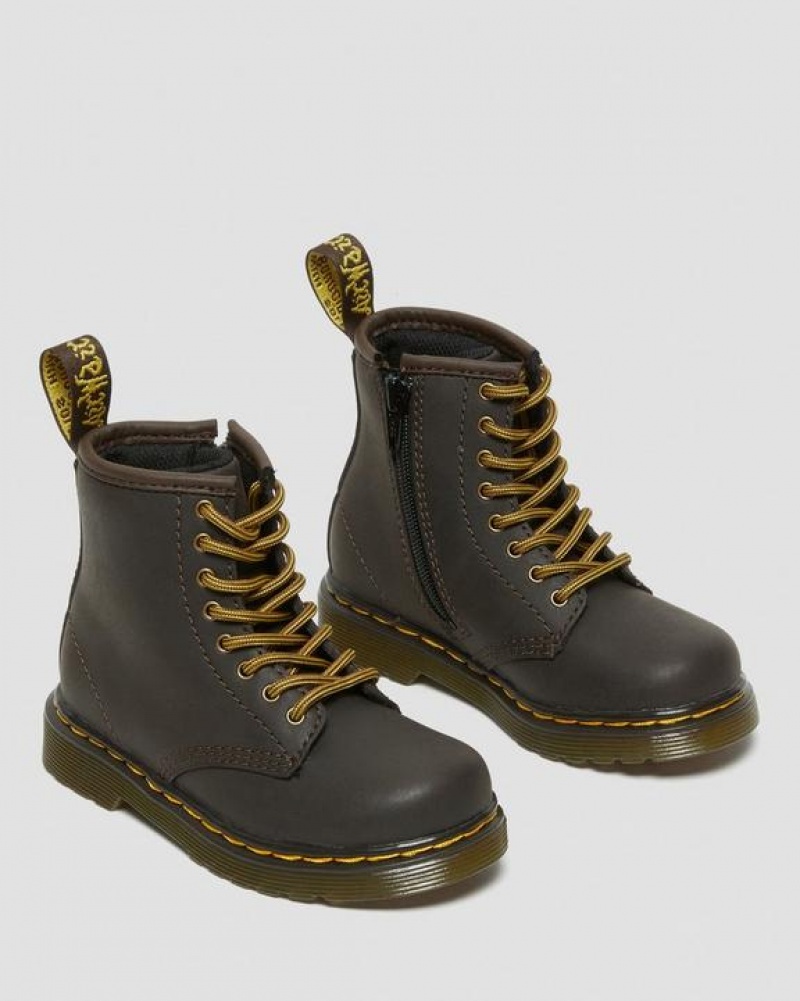 Dr Martens Toddler 1460 Wildhorse Læder Blonder Up Støvler Børn Mørkebrune | Danmark_Dr95261