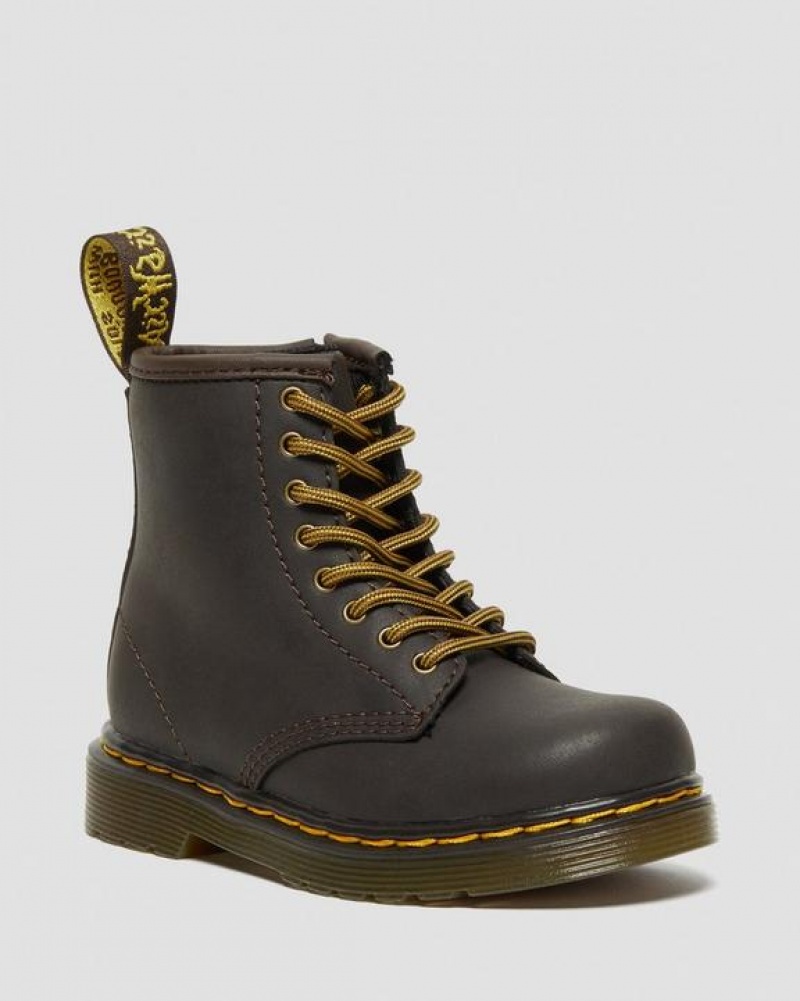 Dr Martens Toddler 1460 Wildhorse Læder Blonder Up Støvler Børn Mørkebrune | Danmark_Dr95261