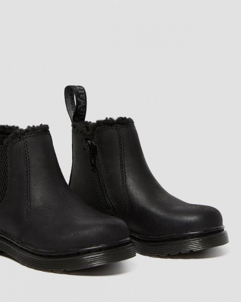 Dr Martens Toddler 2976 Faux Fur Forede Chelsea Støvler Børn Sort | Danmark_Dr63848