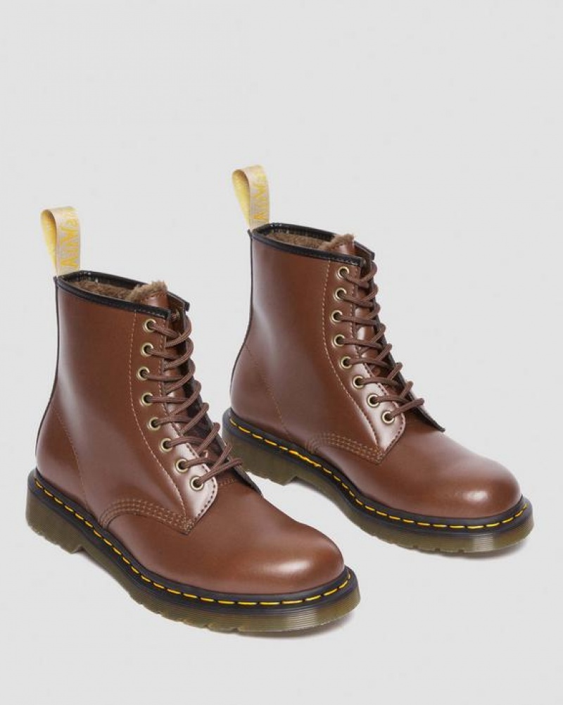 Dr Martens Veganske 1460 Faux Fur Forede Blonder Up Støvler Dame Brune | Danmark_Dr14211