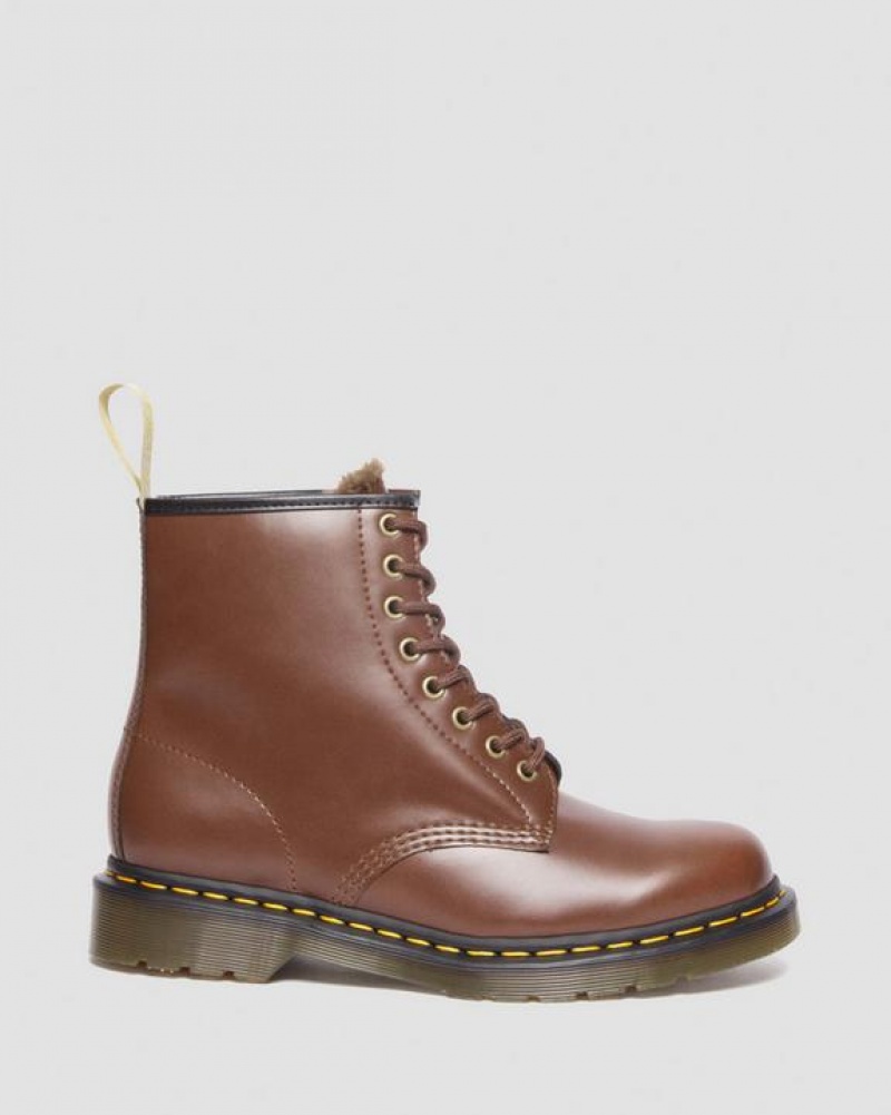 Dr Martens Veganske 1460 Faux Fur Forede Blonder Up Støvler Dame Brune | Danmark_Dr14211