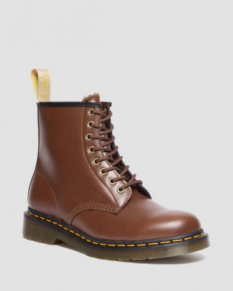 Dr Martens Veganske 1460 Faux Fur Forede Blonder Up Støvler Dame Brune | Danmark_Dr14211