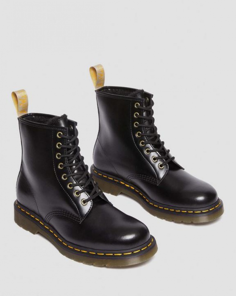 Dr Martens Veganske 1460 Faux Fur Forede Blonder Up Støvler Dame Sort | Danmark_Dr21853