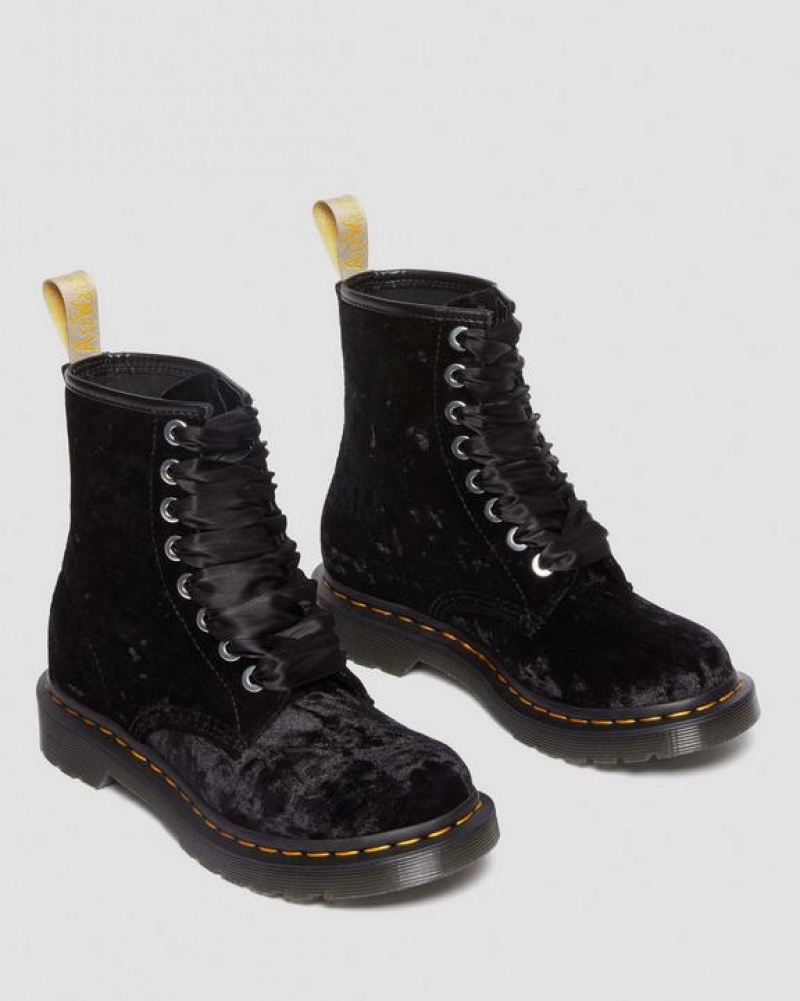 Dr Martens Veganske 1460 Women's Crushed Velvet Blonder Up Støvler Dame Sort | Danmark_Dr37601