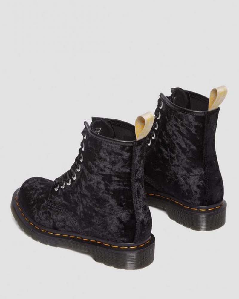 Dr Martens Veganske 1460 Women's Crushed Velvet Blonder Up Støvler Dame Sort | Danmark_Dr37601