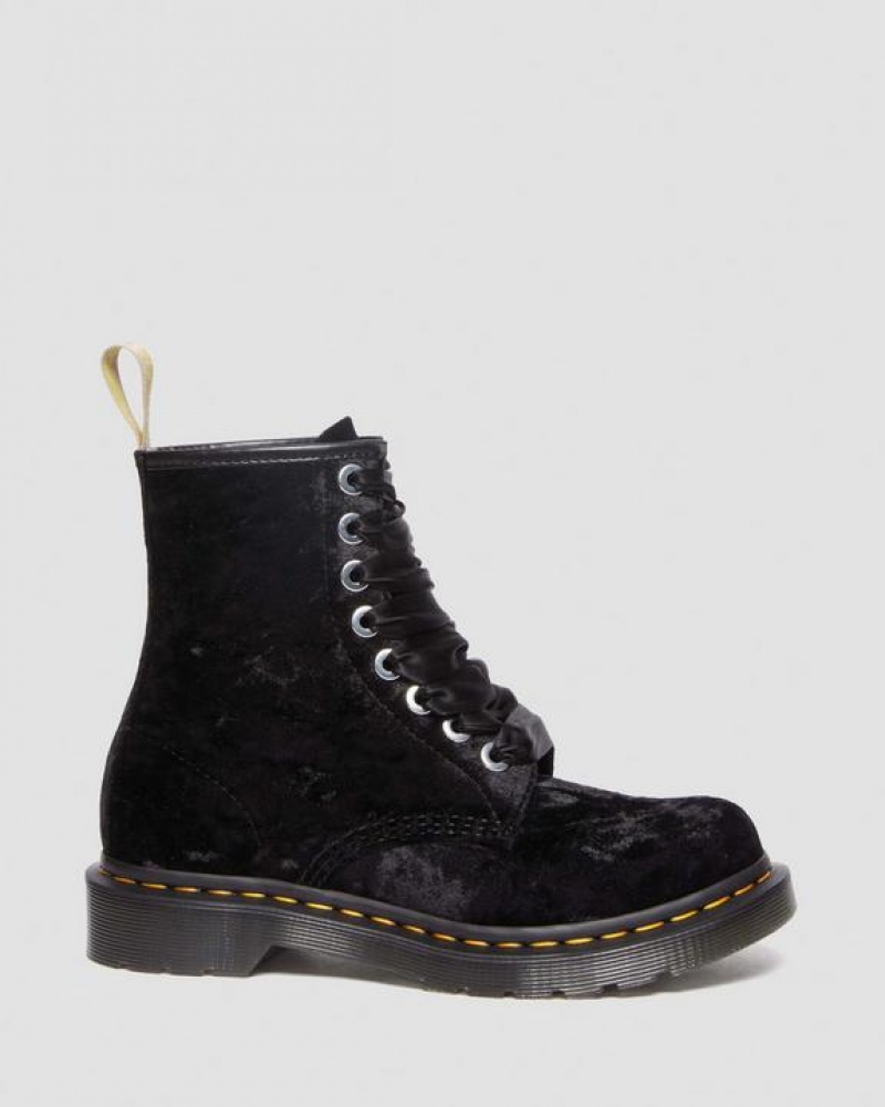 Dr Martens Veganske 1460 Women's Crushed Velvet Blonder Up Støvler Dame Sort | Danmark_Dr37601