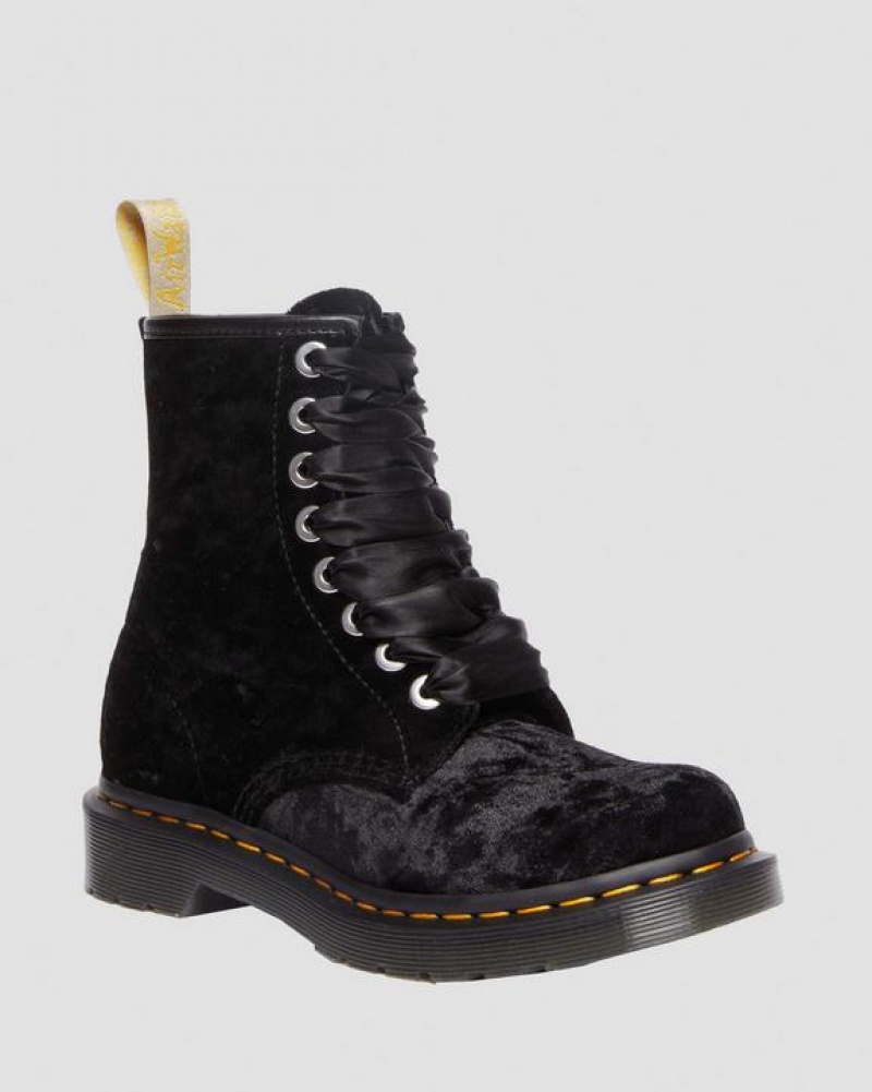 Dr Martens Veganske 1460 Women's Crushed Velvet Blonder Up Støvler Dame Sort | Danmark_Dr37601