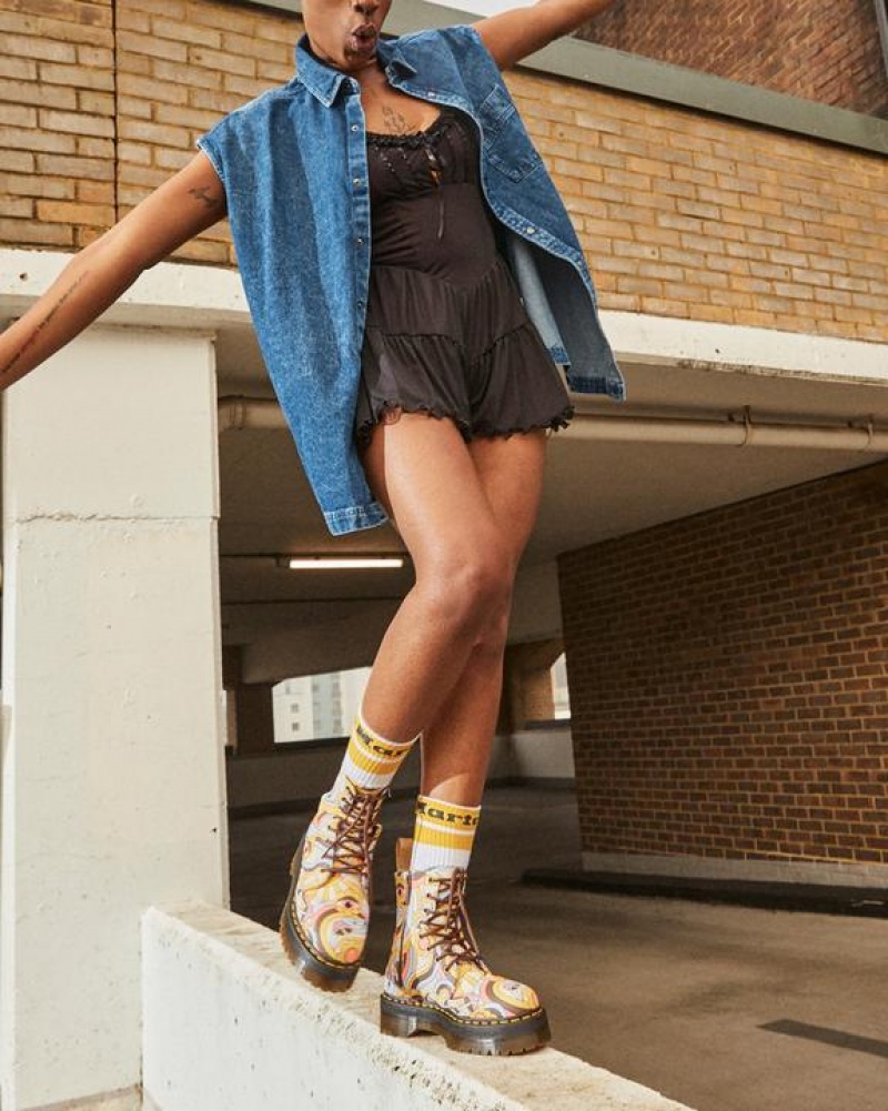 Dr Martens Veganske Jadon Boot Retro Canvas Platforms Støvler Dame Gul Flerfarvede | Danmark_Dr80674