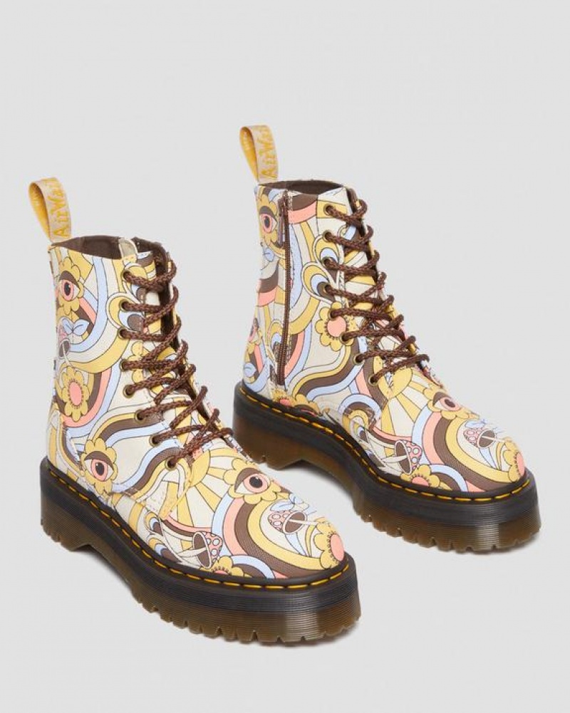 Dr Martens Veganske Jadon Boot Retro Canvas Platforms Støvler Dame Gul Flerfarvede | Danmark_Dr80674