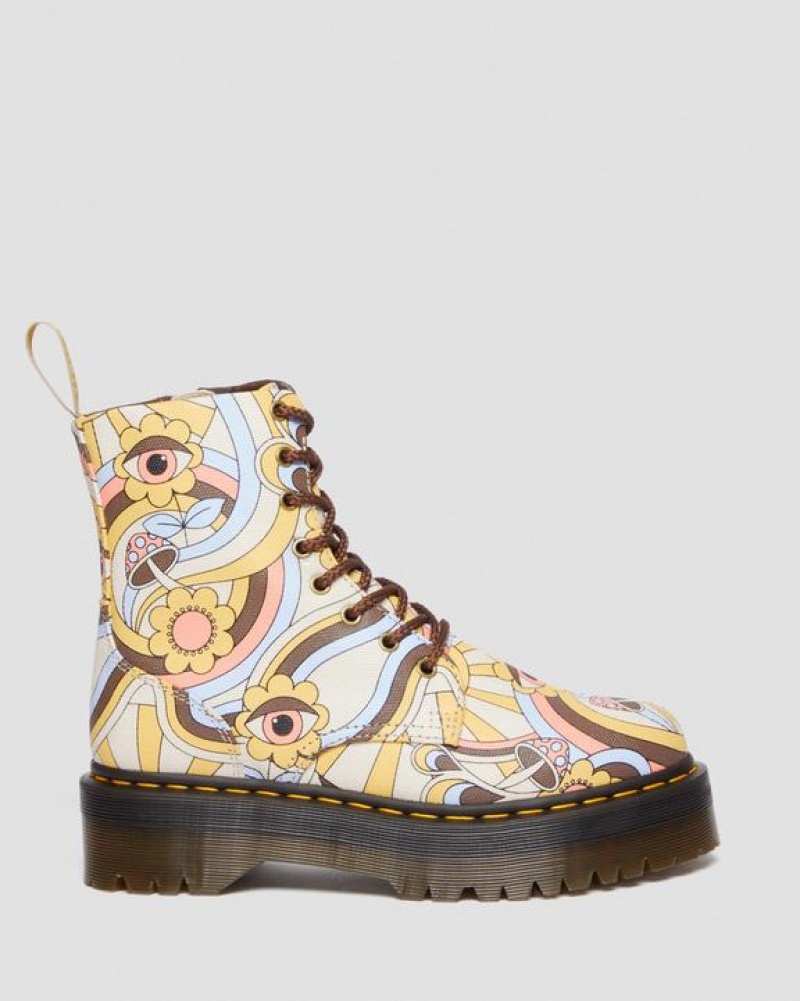 Dr Martens Veganske Jadon Boot Retro Canvas Platforms Støvler Dame Gul Flerfarvede | Danmark_Dr80674