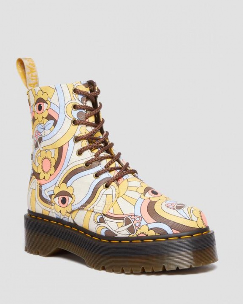 Dr Martens Veganske Jadon Boot Retro Canvas Platforms Støvler Dame Gul Flerfarvede | Danmark_Dr80674