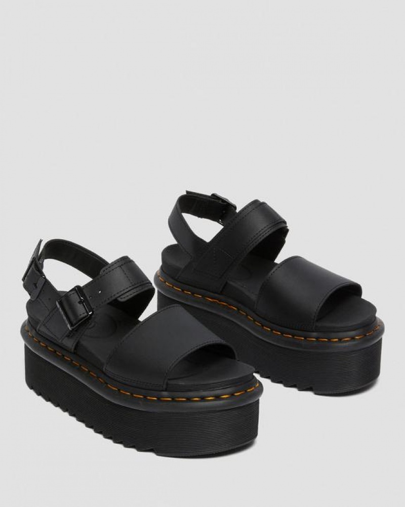 Dr Martens Voss Women's Læder Páskové Platform Sandaler Dame Sort | Danmark_Dr97688