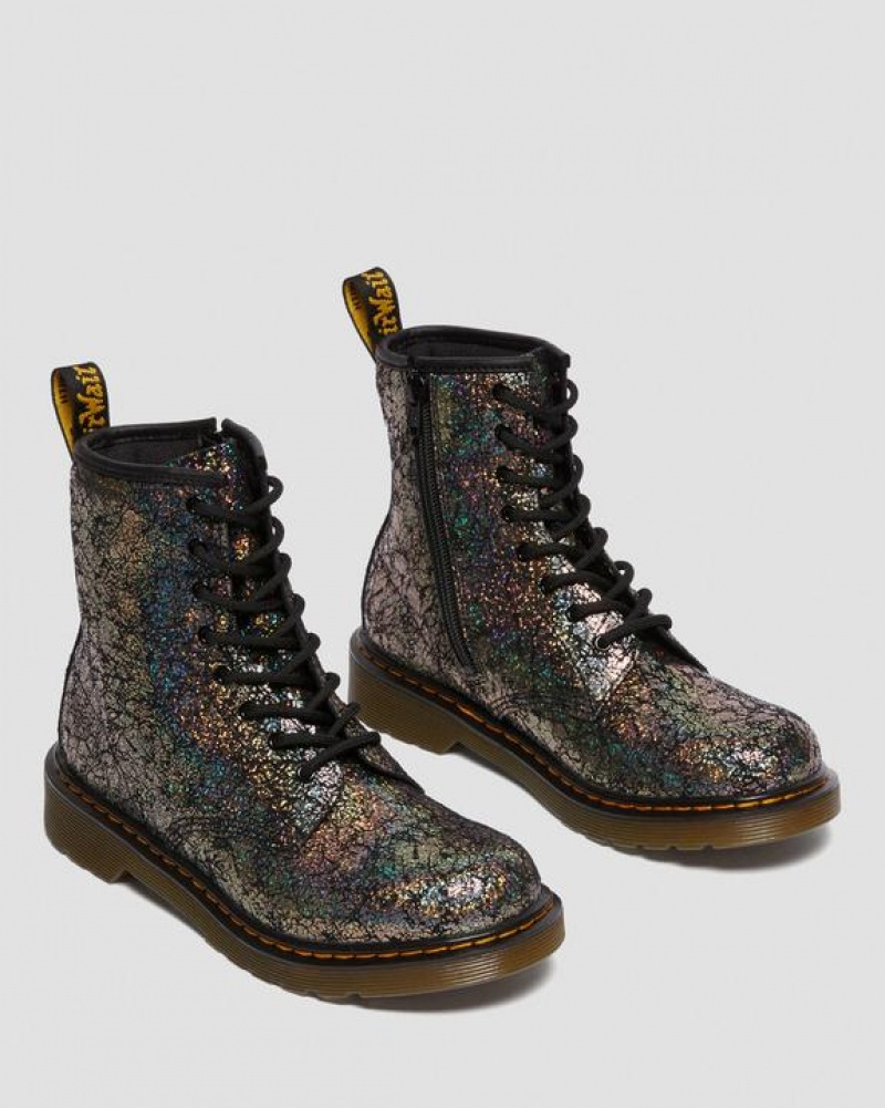 Dr Martens Youth 1460 Crinkle Metallic Blonder Up Støvler Børn Sort | Danmark_Dr80922