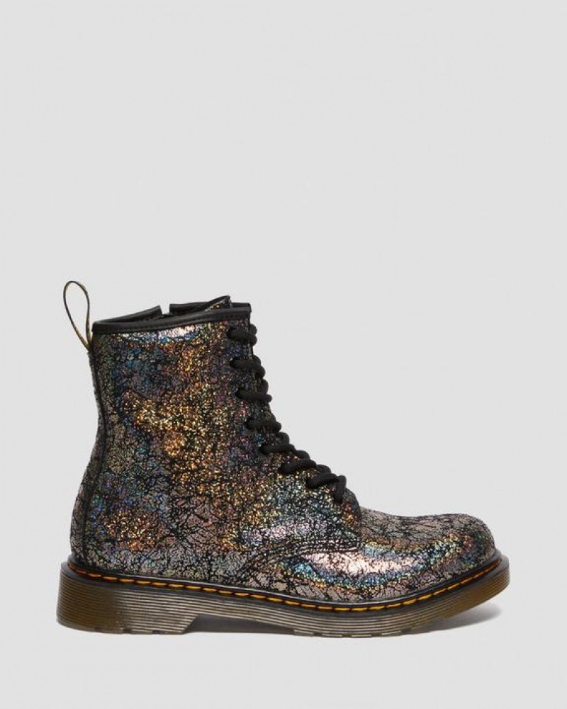 Dr Martens Youth 1460 Crinkle Metallic Blonder Up Støvler Børn Sort | Danmark_Dr80922