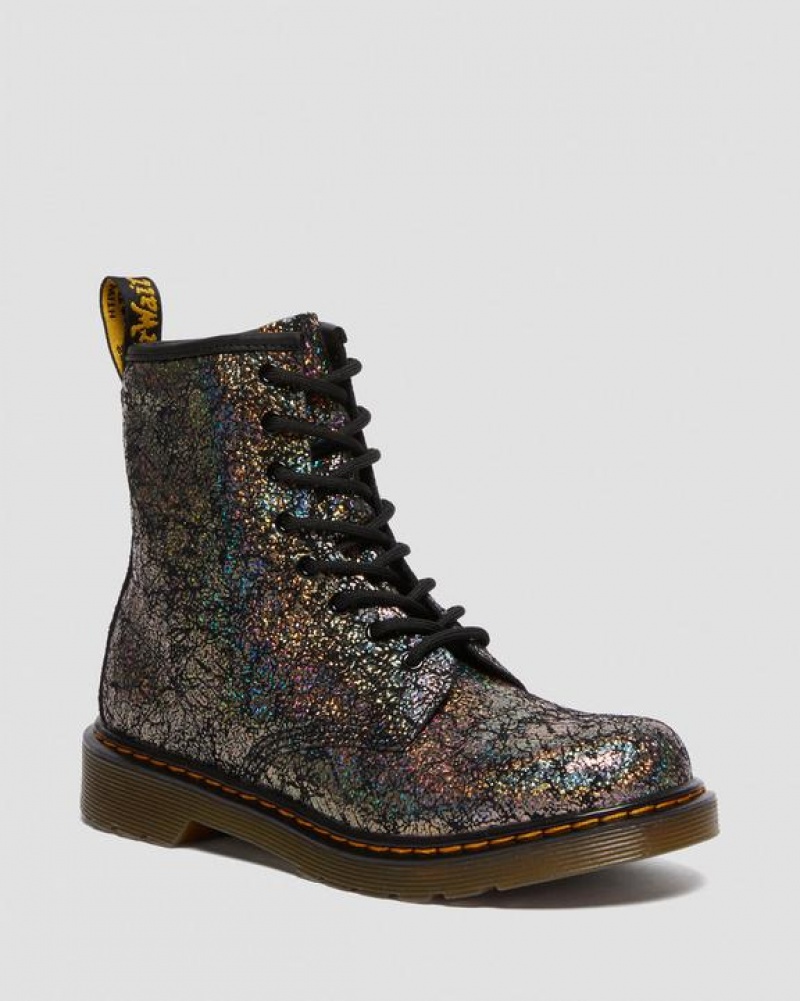 Dr Martens Youth 1460 Crinkle Metallic Blonder Up Støvler Børn Sort | Danmark_Dr80922