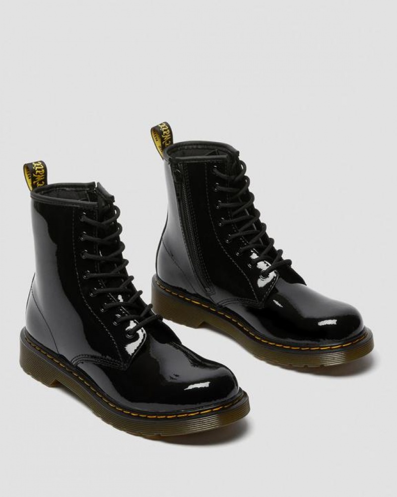 Dr Martens Youth 1460 Lak Læder Blonder Up Støvler Børn Sort | Danmark_Dr59003