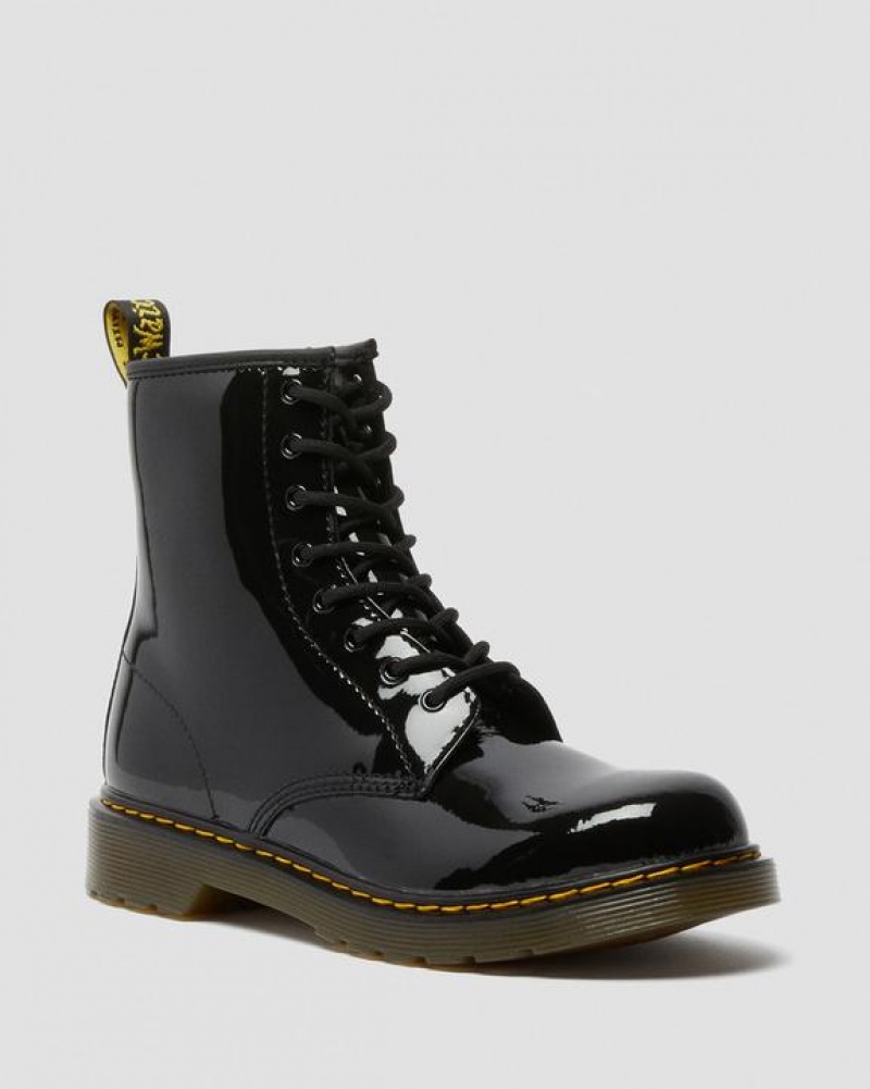 Dr Martens Youth 1460 Lak Læder Blonder Up Støvler Børn Sort | Danmark_Dr59003