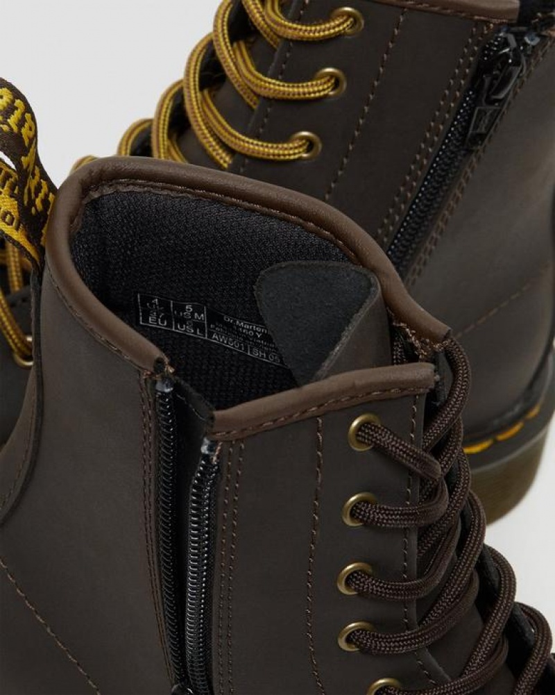 Dr Martens Youth 1460 Wildhorse Læder Blonder Up Støvler Børn Mørkebrune | Danmark_Dr82830