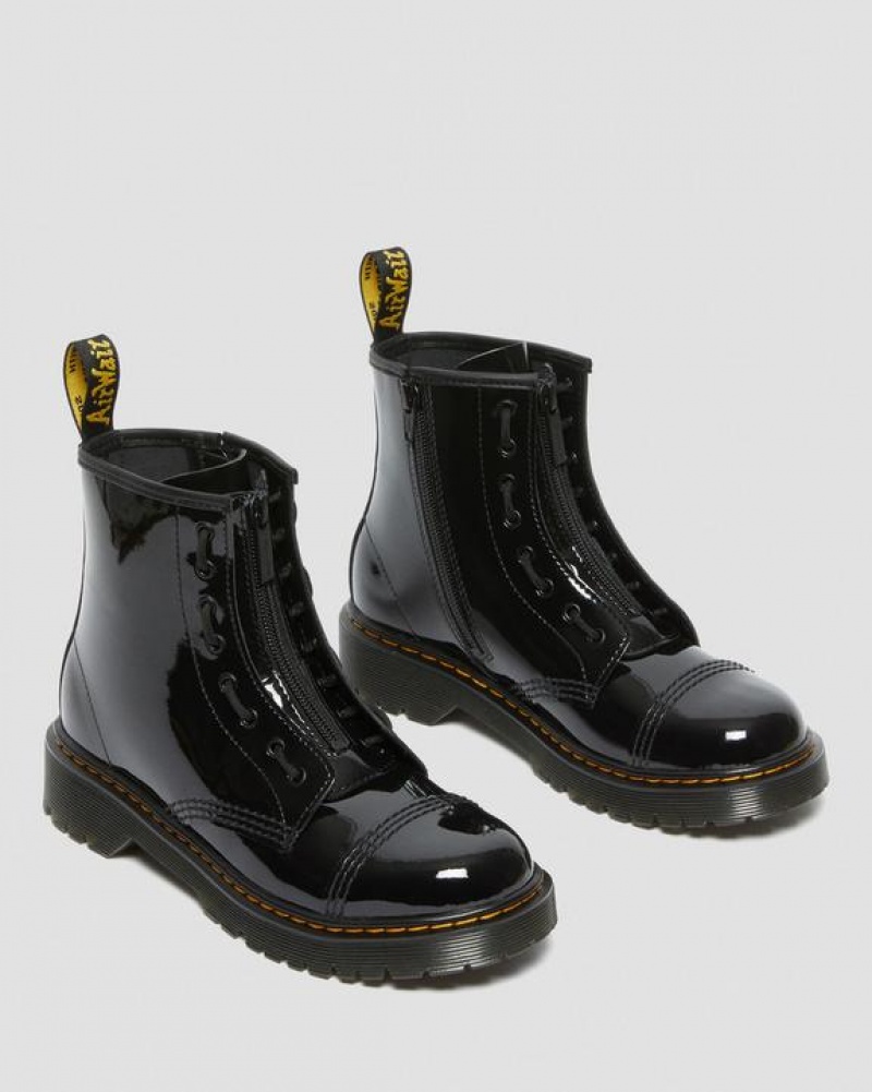 Dr Martens Youth Sinclair Bex Lak Læder Støvler Børn Sort | Danmark_Dr70716